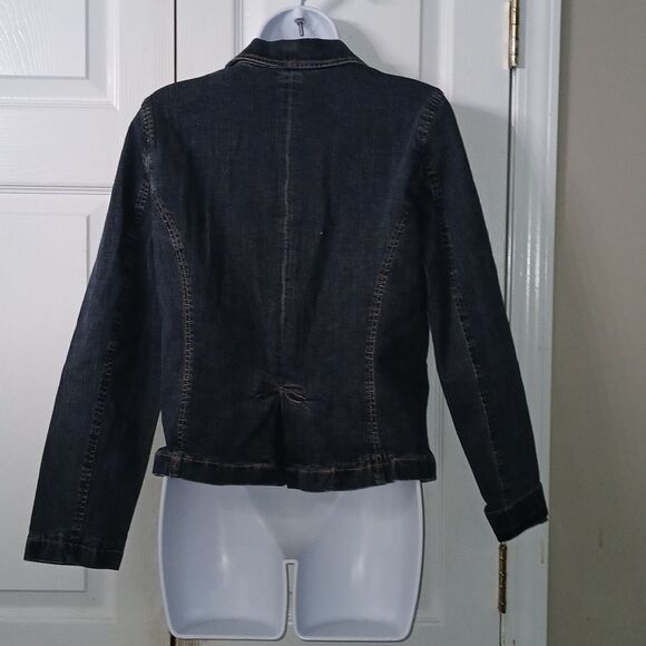 Casual Corner Annex Petite Stretch Denim floral embroidered jean jacket Sz M - Picture 5 of 6